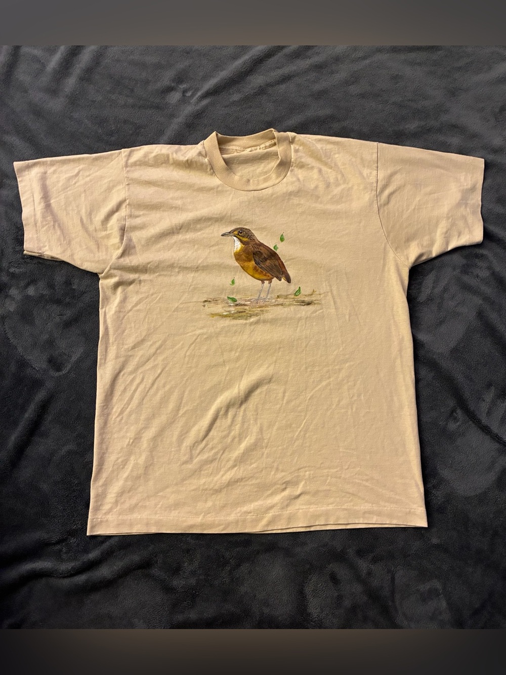 Cute Bird Graphic Short Sleeve Tee Beige